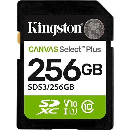 Карта памяти Kingston SDXC, 256Gb Canvas Select Plus, Class10 UHS-I U1 V10, до 150 МБ/с (SDS3/256GB) - фото 1
