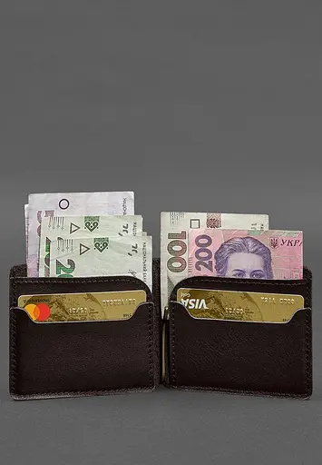 Кожаное портмоне 13.0 зажим темно-коричневый краст - фото 3