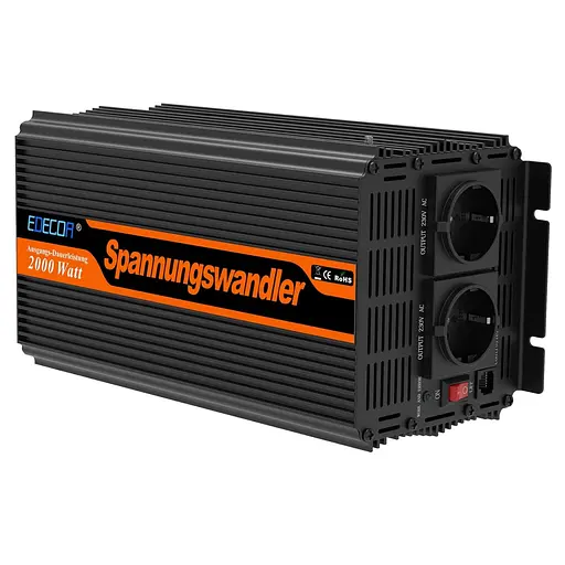 Інвертор перетворювач напруги Edecoa Spannungswandler DPM20 12-230V 2000W чистий синус (дві розетки)