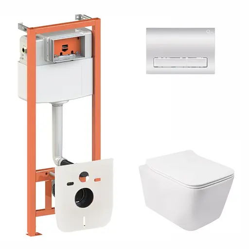 Набор Qtap инсталляция 3 в 1 Nest QT0133M425 с панелью смыва линейной QT0111M08381CRM + унитаз с сиденьем Crow QT05335170W, Белый - фото 1