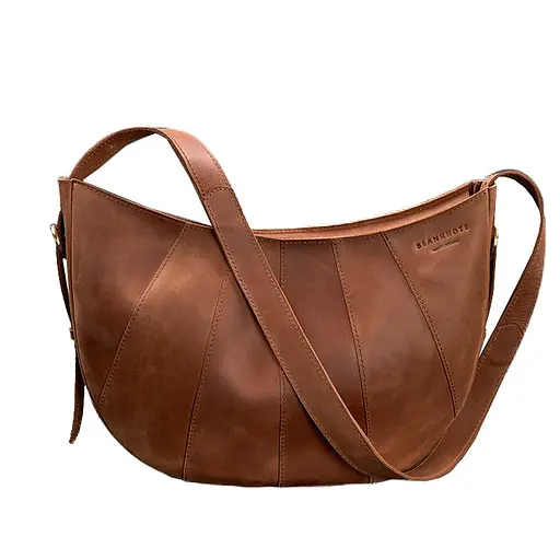 Шкіряна жіноча сумка Круасан свіло-коричнева - фото 9