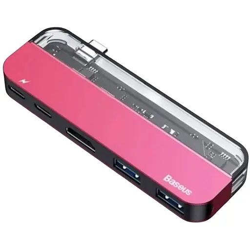 Переходник Baseus Transparent Series Type-C Multifunctional Hub Adapter красный CAHub-TD09 - фото 1