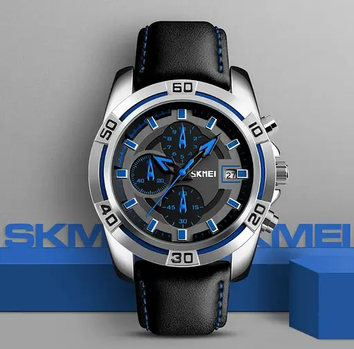 Чоловічий годинник Skmei 9156 avalon чорний з синім - фото 5