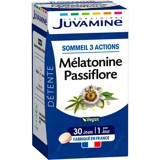 Натуральная добавка Juvamine 3 действия для сна Мелатонин + пассифлора 30 таблеток