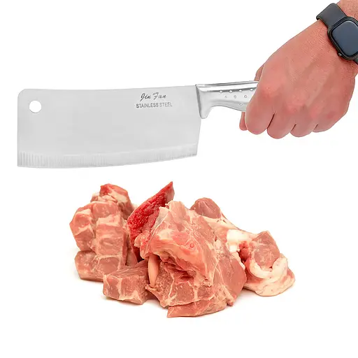 Тесак сокира сікач кухонний для обробки рубки м'яса кісток з нержавіючої сталі з рельєфною ручкою 27x8.5 см, Kitchen Master 87715 - фото 1