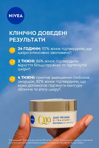 Відновлювальний денний крем Nivea Q10 проти зморщок Інтенсивне живлення SPF15 50 мл  - фото 4