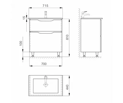 Тумба підлогова Sanwerk Ліга 70 мессина з умивальником Qtap (MV0000858) - фото 4