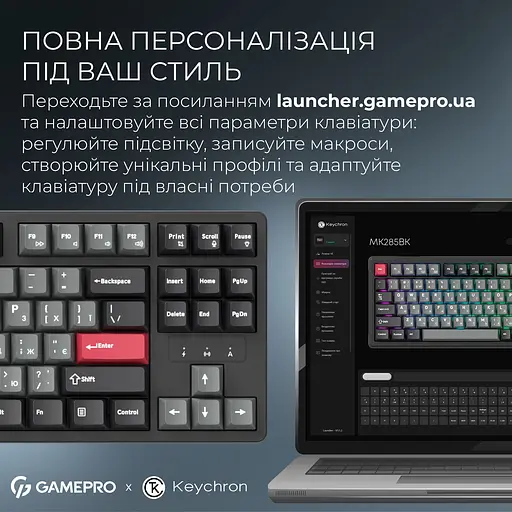 Клавіатура GamePro Asgard Ragnar Keychron Super Red Switch Wireless/Bluetooth/USB Black бездротова (MK285BK) - фото 16