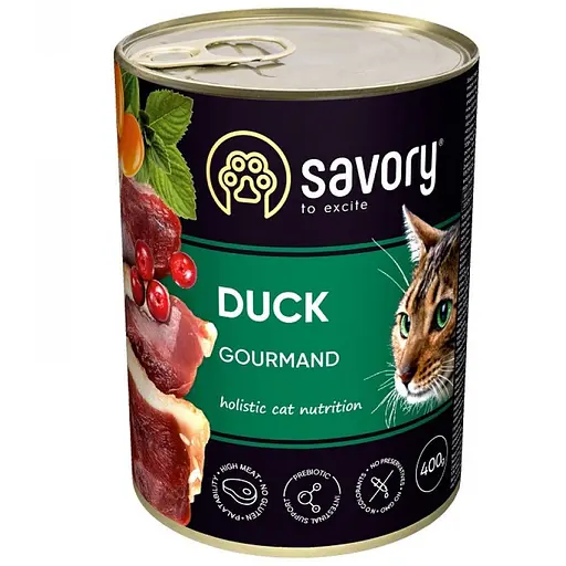 Влажный корм для взрослых привередливых кошек Savory Cat Can Adult с уткой 400 г