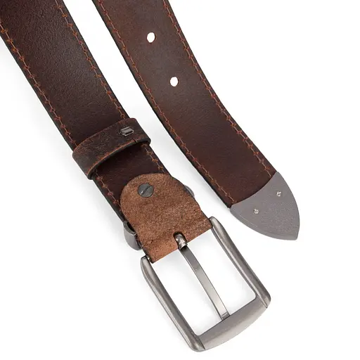 Ремінь чоловічий шкіряний JK-4006 коричневий потертий під джинси (125 см) - фото 4