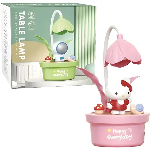 Дитяча настільна лампа Hello Kitty квітковий горщик рожева (351E)