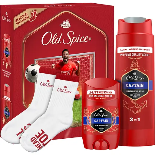 Подарочный набор Old Spice Footballer Captain: дезодорант-стик 50 мл + гель для душа 3-в-1, 250 мл + носки