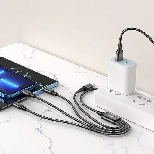 USB Кабель Hoco X76 4 в 1 Type-C x 2 + iP + Micro 1 м - фото 3