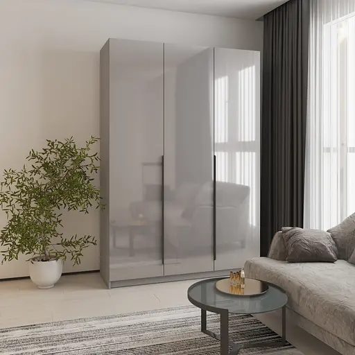 Шафа 3-дверна MebelStar Оскар Gloss BL-B, 4 додаткові полиці 150x52x220 см Сіра мишка/Сірий (MBS-5260) - фото 1