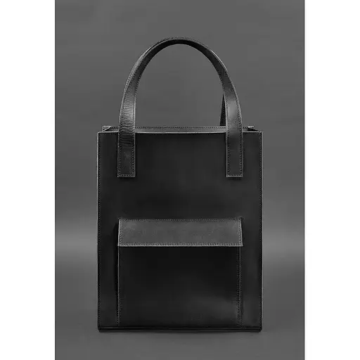 Шкіряна жіноча сумка шоппер Бетсі з кишенею чорна - фото 1