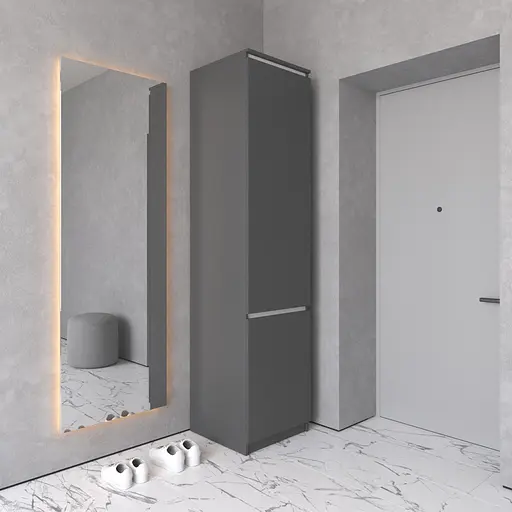 Шкаф пенал Vays R-21 Антрацит-Белые планки, с полками и штангой, без ручек, ЛДСП, 50×50×211 см - для одежды и обуви, в прихожую