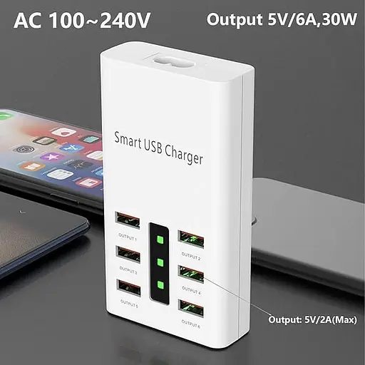 Сетевое зарядное устройство Addap 6 USB портов 30 Вт Smart USB Charger A5 (XL-A5) - фото 2