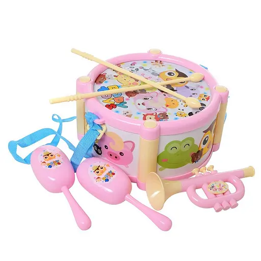 Дитячі Музичні інструменти Bambi 890-18 (Pink) барабан, дудка, маракаси - фото 1