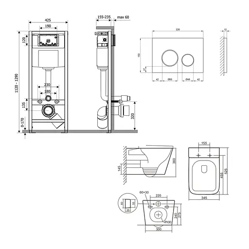 Подвесной унитаз Qtap Tern + инсталляция Qtap Nest 4 в 1 (круглая клавиша Chrome), Белый - фото 2