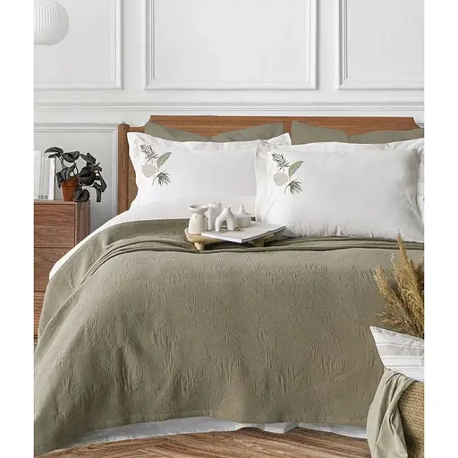 Летнее постельное белье Palm Yesil с покрывалом 220*240 см. Moss Home pbe0051395 - фото 1