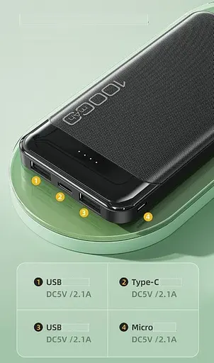 Портативное зарядное устройство для Power Bank P37K 10000 AWEI Черный - фото 3