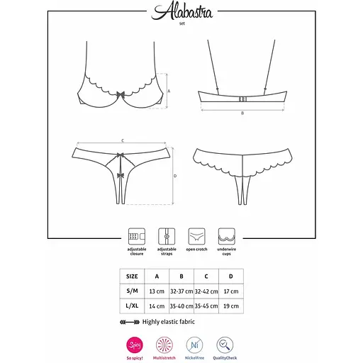 Еротичний комплект з бюстгальтером-получашкою Obsessive Alabastra S/M - фото 7