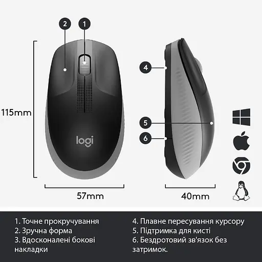 Беспроводная мышь Logitech M190 Wireless Mid Grey (910-005906) - фото 5