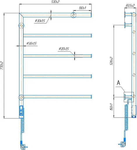 Електрична рушникосушка Mario Romeo-І 770x530/80 ТR лівий 2.3.8501.10.P, Хром, Ліве, Електронний - фото 4