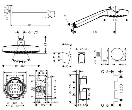Душова система Hansgrohe ShowerSet Croma Select S/Ecostat S 27295000, Хром - фото 2