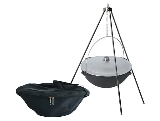 Казан чавунний азіатський 8 л з алюмінієвою кришкою, триногою та чохлом - фото 1