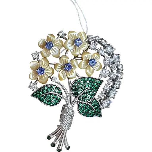 Срібна брошка Tango з перламутром, нанокристалами і фіанітами. 660144С