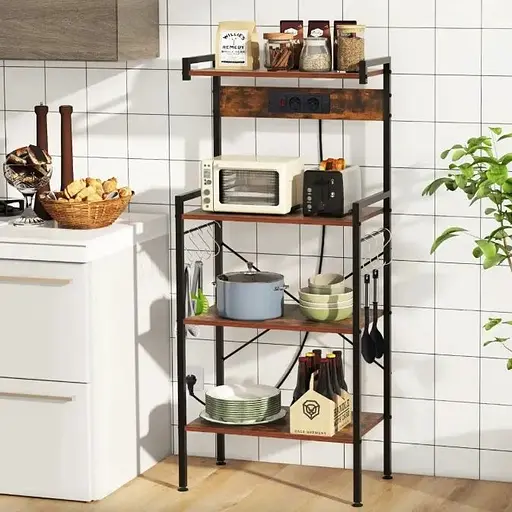 Стеллаж Costway Surette с местом для микроволновки и с двумя розетками в стиле Loft - фото 2