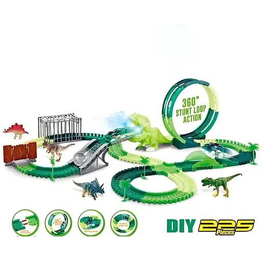 Автотрек Дино Майданчик 354 зі світлом і звуком, 225 елементів, довжина 500 см, аксесуари в коробці