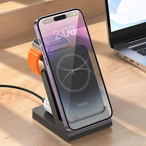 Портативний ЗП Power Bank + зарядная станция Hoco J149 Victory 3in1 magnetic з БЗП 5000 mAh Black - фото 5