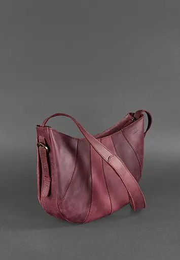 Шкіряна жіноча сумка Круасан бордова Crazy Horse - фото 3