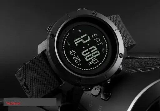 Чоловічий спортивний годинник Skmei 1427 з компасом та барометром Чорний - фото 9