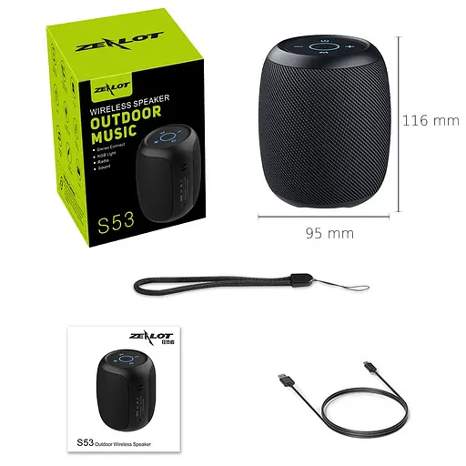 Портативна bluetooth колонка Zealot S53 TWS з LED підсвічуванням чорний - фото 10