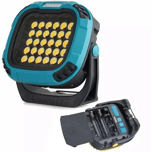 Кемпинговый фонарь W893-1 30COB White+Yellow + 5SMD Red Power Bank 2×18650 Type-C магнит и крючок Синий - фото 1