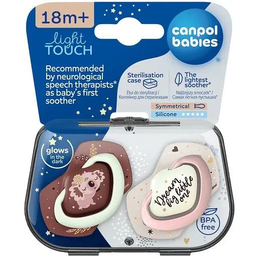 Пустушка Canpol babies Sleepy Koala силіконова симетрична 18+ міс. 2 шт. бордова з рожевим (22/660_pin)