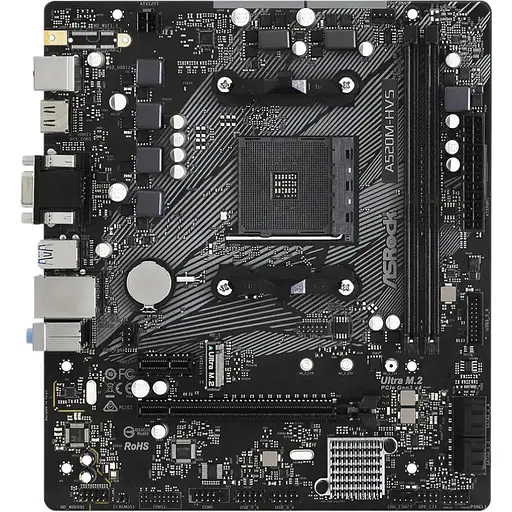 Материнская плата ASRock A520M-HVS (AM4/A520, 2xDDR4, PCIex16, D-Sub/HDMI, 4xSATAIII, M.2, GLan, 8ch, mATX)