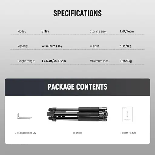 NEEWER ST195 - Подставка для фотосвета, 1,5-6,4 фута/18,5-76,8 дюйма, алюминиевый двусторонний осветительный штатив для студии - фото 2