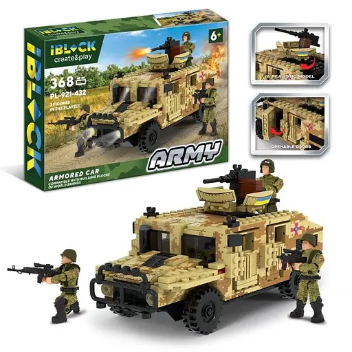 Детский конструктор Военный джип IBLOCK PL-921-432, 368 деталей