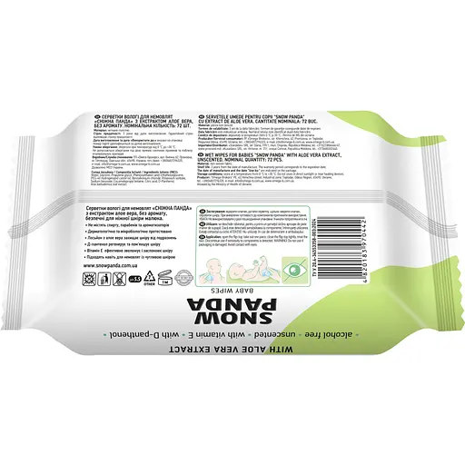 Вологі серветки для немовлят Сніжна Панда Алое Вера з клапаном 72 шт. - фото 2