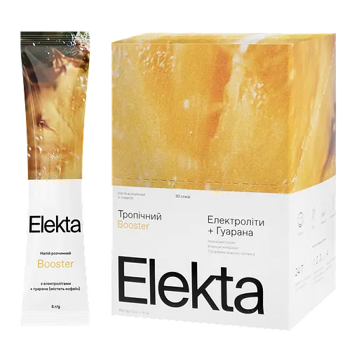 Напій розчинний з електролітами з екстрактом гуарани з підсолоджувачем з тропічним смаком Booster Elekta 150 г (30 уп по 5 г)
