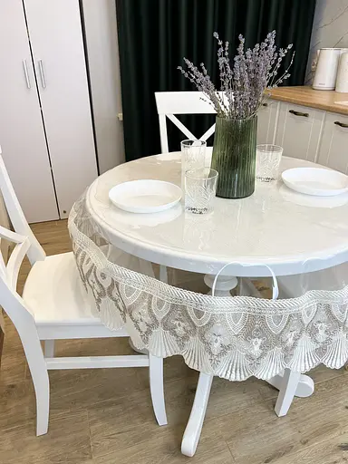 Силиконовая скатерть с бело-кофейным кружевом Ришелье 15см 220х160 см - фото 9