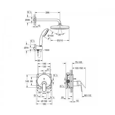 Душова система Grohe Eurosmart Cosmopolitan 25219001, Хром - фото 2