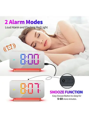 Цифровий будильник Барвисте нічне світло Дзеркальна поверхня RGB LED Електронний будильник EN8853A-RGB - Рожеве золото - фото 5