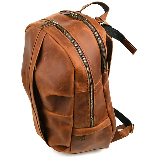 Мужской кожаный городской рюкзак рыжий крейзи хорс TARWA 47х28х18 см sum0028446 - фото 7