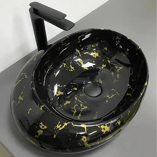 Умивальник VBI Riccia black marmo glossy накладний VBI-017201, Чорний - фото 1