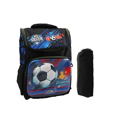 Рюкзак з пеналом C 72902, розмір 25х16х44 см, 1 відділення, 3 кишені, на блискавці, пластикові вставки, в пакеті (6900067729026) М'яч Вид 2 - фото 1